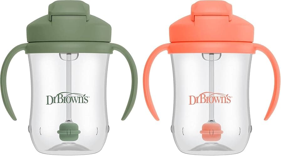Dr. Brown's Milestones, Baby's First Straw Cup Sippy Cup with Straw, 6m+, 9oz/270ml, 2 Pack, Coral & Olive Green, BPA Free thumbnail 8