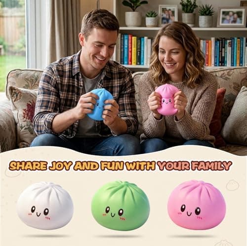Dumpling Squishy 4 Pack, Glitter Dumpling Squishy Fidget Sensory Toys, Colorful Dumplings Squishies Stress Balls for Anxiety Relief, Bao Bun Squeeze for Kids Adults Presents thumbnail 6