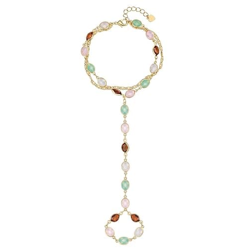 Dainty Gold Hand Chain Bracelets for Women Waterproof,14K Gold Plated Ring Bracelet Hand Chain Set, Adjustable Non Tarnish Hand Chain Stackable Cubic Zirconia Bracelet Summer Fashion Jewelry Gifts - Image 1