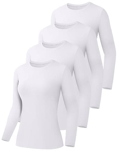 HOPLYNN 1/4 Pack Womens Long Sleeve Shirts Crew Neck Basic Compression Slim Fitted Workout Undershirts Baselayer Tops - Image 1