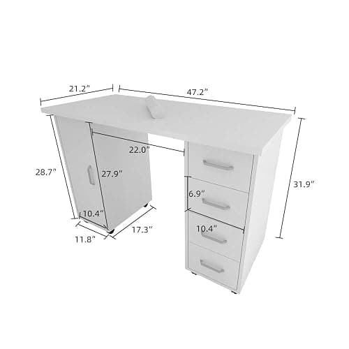 Vasitelan White Manicure Table, Acetone Resistant Beauty Wooden Salon Spa Nail Desk Art Equipment thumbnail 2