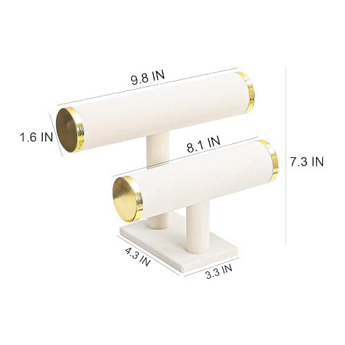 Justsoso 2 Tier Bracelet Holder Stand, Bangle Watches Display, Velvet Bracelet Jewelry Storage Organizer Rack, Hairband Scrunchie Show Tower Shop Selling or Home Use (Beige) thumbnail 3