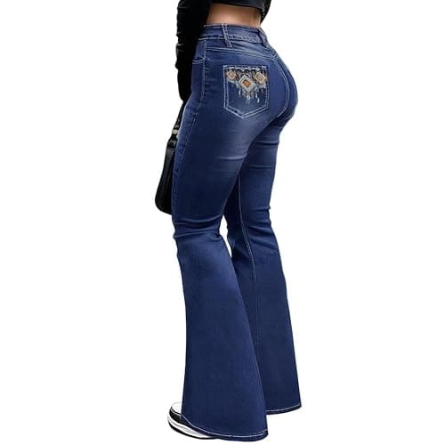 Cuyulitcik Flare Jeans for Women Plus Size Bootcut Jeans for Women Embroidered Jean for Womens High Waisted Bell Bottom Pants - Image 1