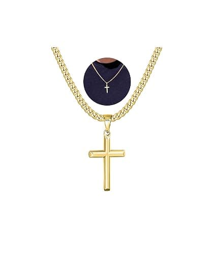 Avotto 316L Stainless Steel Cross Chain Necklace Stocking Stuffers Christmas Gift for Men Boys, Silver Gold Black Mens Boys Necklaces 5mm Non-Fading Sturdy Cuban Chain with Cross Pendant 14-24inch - Image 1