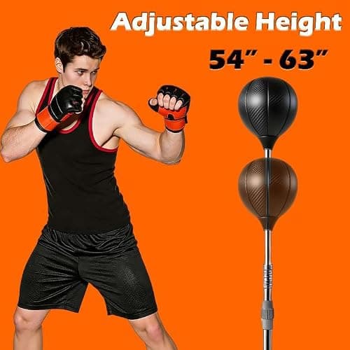 Punching Bag with Stand(2Black Rubber Mat) - One-Touch Suction Attachment,Height Adjustable,Speed Bag for Training, Boxing Equipment, Boxing Bag for Teens & Adults thumbnail 7