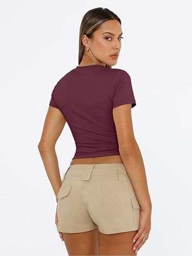 Trendy Queen Womens Short Sleeve T Shirts Summer Crop Tops Basic Slim Fit Gym Workout Y2k Clothes thumbnail 5