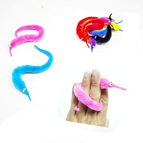 SHENGSEN 48Pcs Fuzzy Worm Toys Fuzzy Worms on String Trick Toy Carnival Kid Party Favors (6 Colors) thumbnail 6