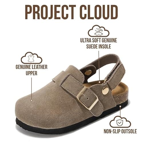 Project Cloud 100% Genuine Leather Kids Clogs with Natural Cork Footbed & Memory Foam Insole Arch Support - Non-Slip Clogs for Kids - Slippers Sandals for Boys & Girls Footwear thumbnail 3