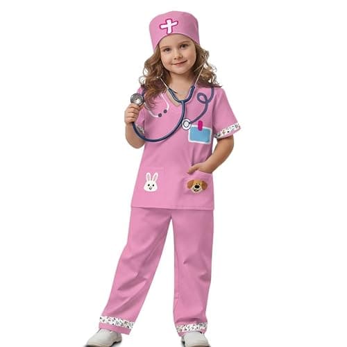 Hwiplsvny Doctor Costume for Kids Girls Boys Dress Up Scrubs with Cap Surgeon Role Play Outfit - Image 1