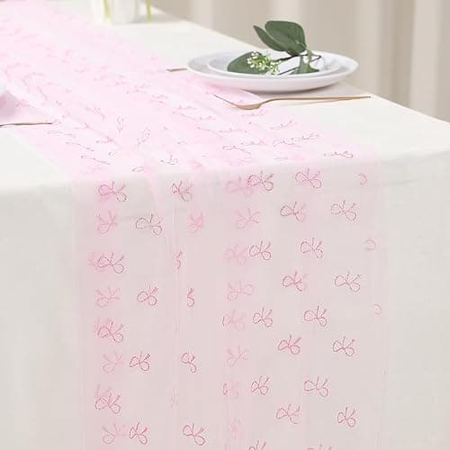 1Pack Pink Bow Mesh Table Runner, Gauze Cheesecloth Runner, Party Table Decoration Dining Decor for Wedding Birthday Baby Shower Christmas Valentine's Home Decor Spring Summer Holiday thumbnail 8