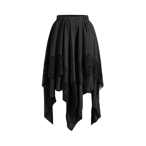 Verdusa Women's Renaissance Flowy Fairy Skirt Y2k Contrast Lace Layered Asymmetrical Midi Skirts thumbnail 5
