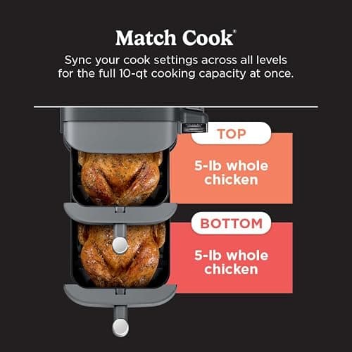 Ninja DoubleStack XL Smart Air Fryer, 10 Qt/9.5L, 6-in-1, Grey, SL451C | Air fry, broil, roast, bake, reheat, dehydrate, Smart Cook thermometer, Cooks 4 foods at once thumbnail 3