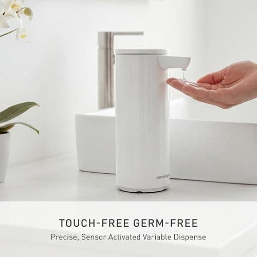 simplehuman Sensor Pump Stainless Steel, 9 oz., Automatic Soap Dispenser for Kitchen and Bathroom, Touch-Free, Variable Dispense for Volume Control, White thumbnail 3