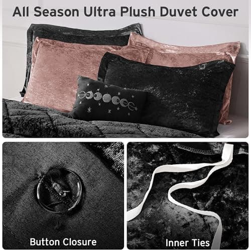 Intelligent Design Queen Duvet Cover Set, Velvet Queen Duvet Set, Luxury Diamond Quilting Black Duvet Cover, Fluffy Duvet Cover with Decorative Pillow and 2 Shams, 4 Pieces, Black, Full/Queen thumbnail 5