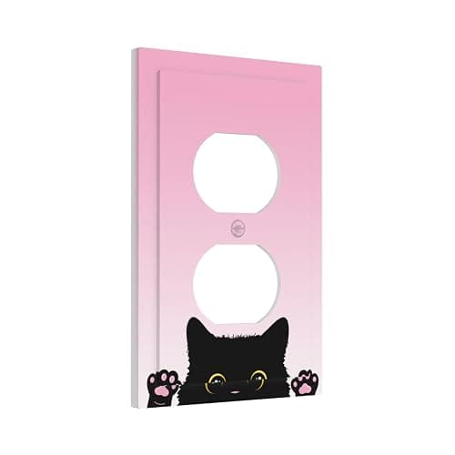Cute Kitten Black Cat Pink Background Outlet Covers 1 Gang Duplex Light Switch Cover Decorative Switch Plates Electrical Receptacle Faceplate Wall Plate for Kids Room Nursery Decor thumbnail 3