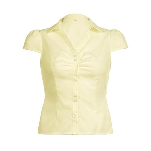 Seyumixi Y2k Button Up Shirt Women Short Sleeve V Neck Cropped Blouse Slim Fitted Collared Top Cute Preppy Coquette Tops thumbnail 3