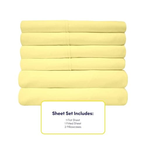 Twin XL Size Bed Sheets - 4 Piece 1500 Supreme Collection Fine Brushed Microfiber Deep Pocket Twin X-Large Sheet Set Bedding - 1 EXTRA PILLOW CASES, GREAT VALUE, Twin XL, Pale Yellow thumbnail 4