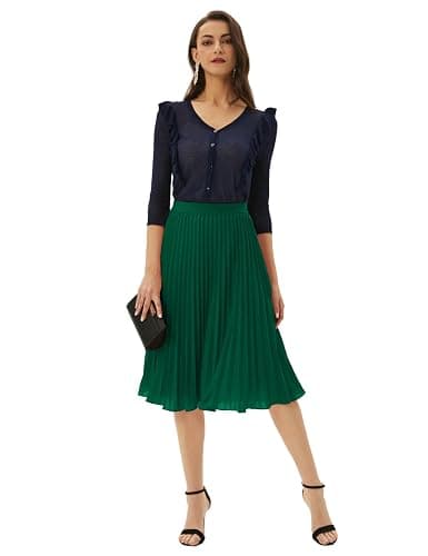 GRACE KARIN Women High Elastic Waist Pleated Chiffon Skirt Midi Swing A-line Skirts thumbnail 4