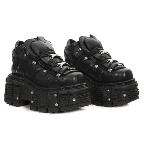 New Rock Ankle Boots M-TANK106-C2 Unisex Metallic Black 100% Leather Goth Emo Rock Platform thumbnail 3