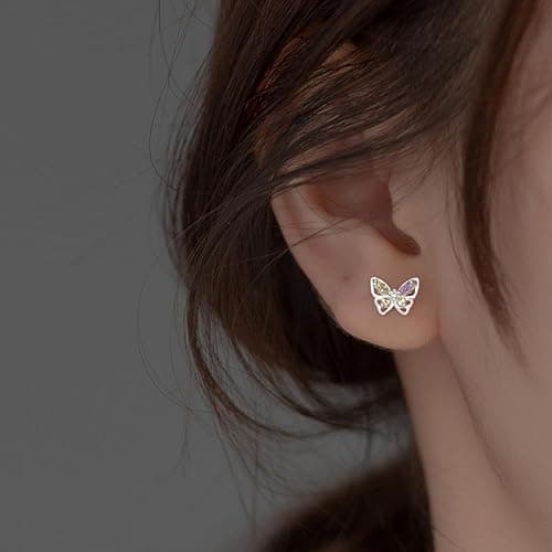 Pargleev Cute Butterfly Stud Earrings Sterling Silver 925 Dainty Cubic Zriconia Crystal Studs Gifts for Women Girls thumbnail 3