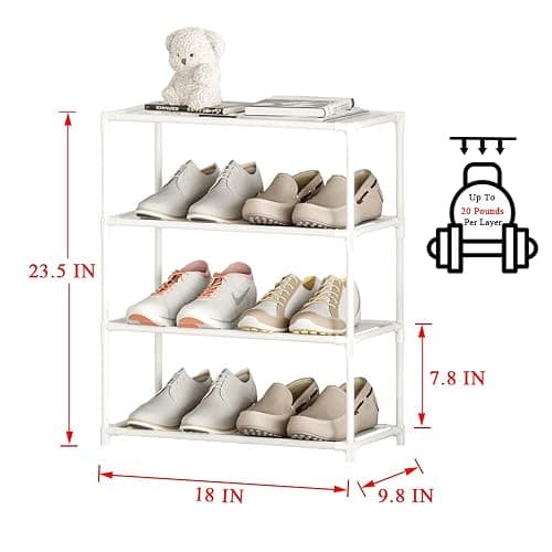 Vockot Small Shoe Rack 6-8 Pairs Sturdy Shoe Shelf 4-Tiers Narrow Stackable Shoe Organizer,Lightweight Kids Shoe Racks for Entryway, Doorway and Closet(White) thumbnail 3