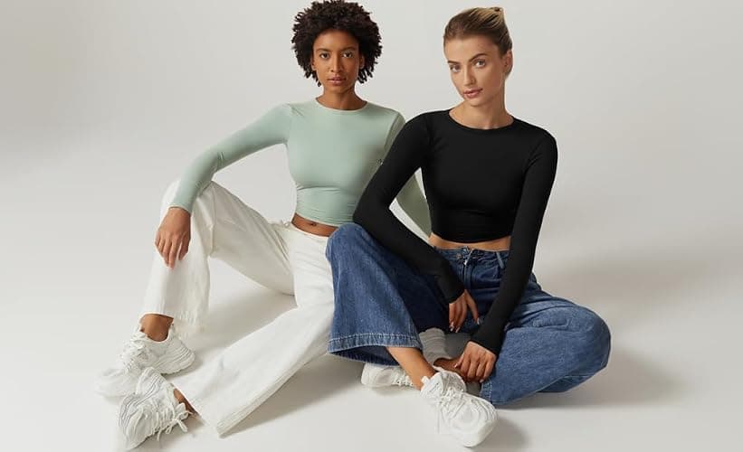 QINSEN Women's Crew Neck Open Back Long Sleeve Basic Crop Tops Stretch Backless Going Out Tee Shirt thumbnail 6