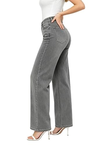 ONESO Mid-Low Rise Baggy Jeans Wide Leg for Women Distressed Pants Stretchy Bottom Lady Basic Comfortable Denim thumbnail 4