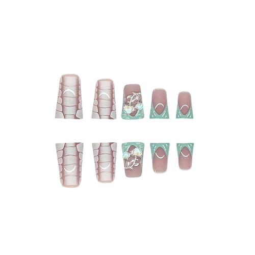 French Tip Press on Nails Duck Nails Press on Medium Fake Nails with 3D Water Ripple Designs Glue on Nail Charms Full Cover Glossy False Nails for Women Acrylic Nail 24Pcs thumbnail 5