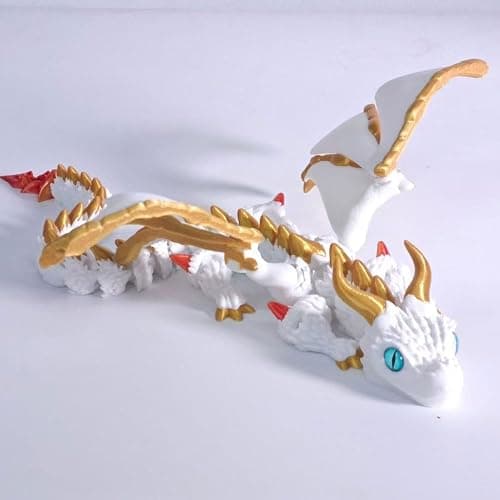 11.8 Inch 3D Printed White Dragon with Wings Collectible Figurine for Home Office Executive Desk Decor thumbnail 3