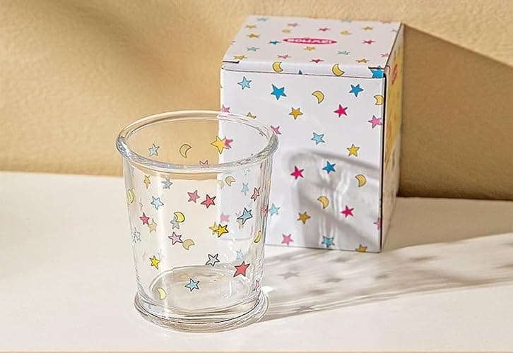 yaocoral 2 Pack 12 OZ Cute Glass Cup Star Drinking Glasses for Iced Coffee | Thick Sturdy/Clear Crystal/French style/Fresh Unique Pretty/Juice Tea Milk Latte Colorful Glassware Drinkware/Stackable thumbnail 6