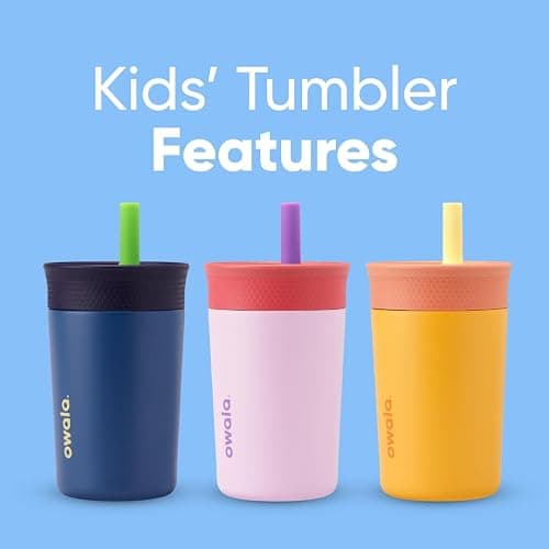 Owala Kids Insulation Stainless Steel Tumbler with Spill Resistant Flexible Straw, Easy to Clean, Kids Water Bottle, Great for Travel, Dishwasher Safe, 12 Oz, Navy and Blue (Home Base) thumbnail 7