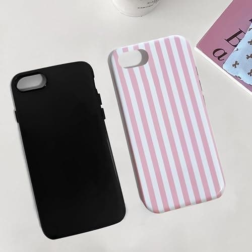 Compatible with iPhone SE /8/7 Cute Phone Case,Striped Aesthetic Pattern Design,Scratch Resistant Hybrid 2-Layer Shockproof Protective Cover for Girls Women-Pink thumbnail 5