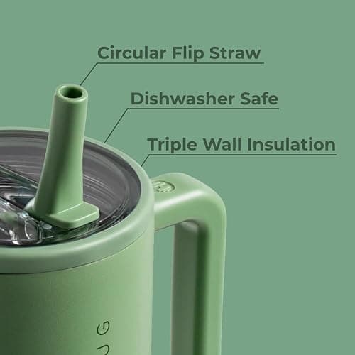 HydroJug Traveler - 40 oz Water Bottle with Handle & Flip Straw - Fits in Cup Holder, Leak Resistant Tumbler-Reusable Insulated Stainless Steel & Rubber Base - Gifts for Women & Men, Sage thumbnail 4