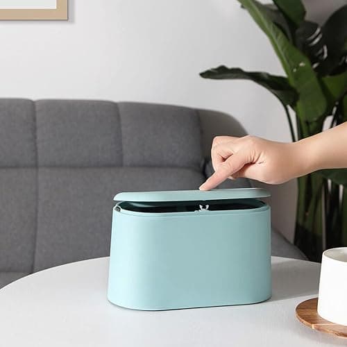 LTWQLing Mini Trash Can with Lid - Removable Small Garbage Can, Tiny Plastic Trash Bin, Pop Up Countertop Wastebasket, Counter Garbage Lint Bin for Bathroom,Office,Kitchen,Desk,Coffee Table(Sky Blue) thumbnail 3