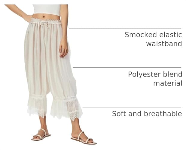 TUWIXIUW Women Cropped Lace Pants Bloomer Ruffle Long Bloomers Boho Western | Cute Ruffled Pantaloons Vintage Capri Half Slip Victorian Pettipants Halloween Costumes Concert Party Music Festival Western thumbnail 4