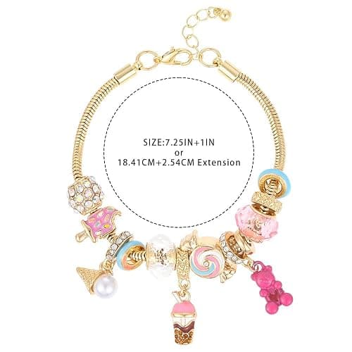 Madison Tyler Gold Plated Charm Bracelet for Women | Martini Tomato Hamburger Cherry Ice Cream Lemon Beaded Charm Bracelet Cute Adjustable Snake Chain Bracelet thumbnail 6