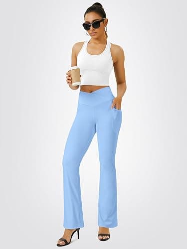 FOHOFO Yoga Pants Women, Flare Leggings for Women with Pockets Crossover High Waisted Bootcut Yoga Pants thumbnail 6