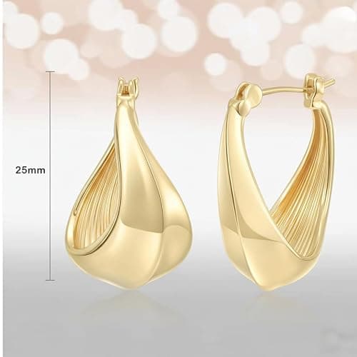 RYHIX Gold Plated Hoop Earrings for Women 14K Gold Plated Earrings for Women 14 Karat Hoops Earring Hypoallergenic Twisted Irregular-Shaped Design Hoops Earring for Womens 25mm thumbnail 4
