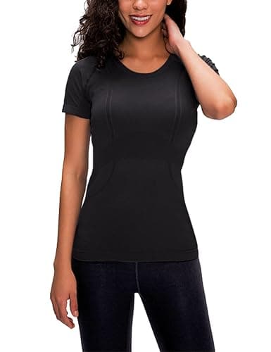 LUYAA Women's Workout Tops Long Sleeve Shirts Yoga Sports Breathable Gym Athletic Top Slim Fit - X-Small - Black-short - Image 1