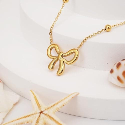 SUNNYOUTH Bow Necklace for Women Bowknot Choker Necklace 14K Gold Plated Ribbon Choker Necklaces Fashion Jewelry Gifts thumbnail 4