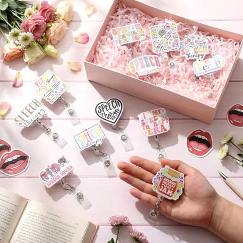 Geyoga 12 Pcs SLP Badge Reels Bulk Speech Therapist Gift Speech Therapy Badge Reels Cute Healthcare Retractable ID Badges Holder for Speech-Language Pathologist Assistant Gifts SLP Must Haves thumbnail 5