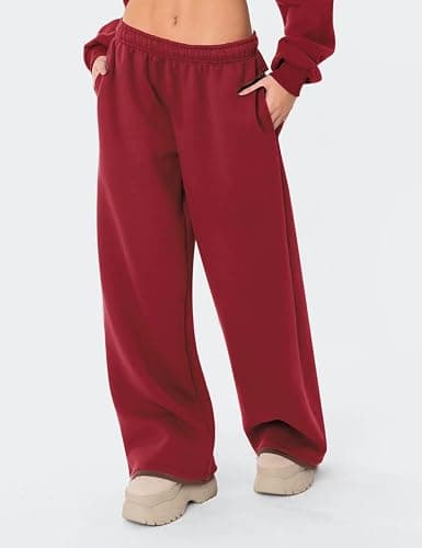 HeSaYep Women's Fleece Lined Sweatpants Wide Leg Thermal Winter Warm Baggy Sweat Pants with Pockets thumbnail 4