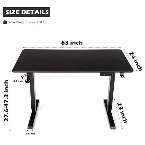 OUTFINE Heavy Duty Dual Motor Height Adjustable Standing Desk Electric Dual Motor Home Office Stand Up Computer Workstation with (Black, 63") Desktop Load up to 220lbs thumbnail 3