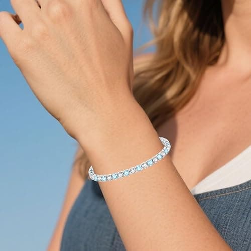 Mieoyue S925 Silver Bracelet for Women Adjustable Slider Crystal Tennis Bracelet Birthstone Jewellery Birthday Gifts thumbnail 3