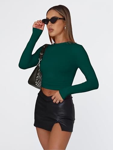 Trendy Queen Womens Long Sleeve T Shirts Fall Fashion 2025 Basic Crop Tops Going Out Outfits Y2k Clothes thumbnail 5
