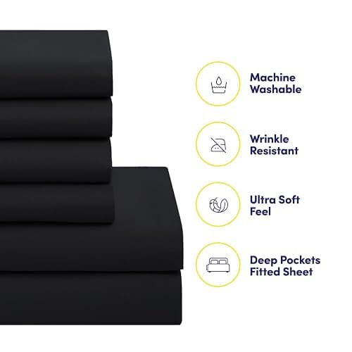 Sweet Home Collection 5 Piece Comforter Set Bag Solid Color All Season Soft Down Alternative Blanket & Luxurious Microfiber Bed Sheets, Black, Twin XL thumbnail 3
