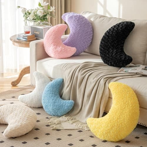 Moon Pillow, Decorative Throw Pillow with Soft Plush for Couch Bed, Cozy Moon Decorative Pillows for Bedroom Living Room, Home Décor Comfort Gift (Lavender Purple, 14.9 Inches) thumbnail 6