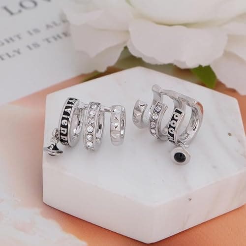 Three Circles Earrings of Saturn for Women - Zircon Saturn Earrings Ear Studs(Silver Black) thumbnail 3