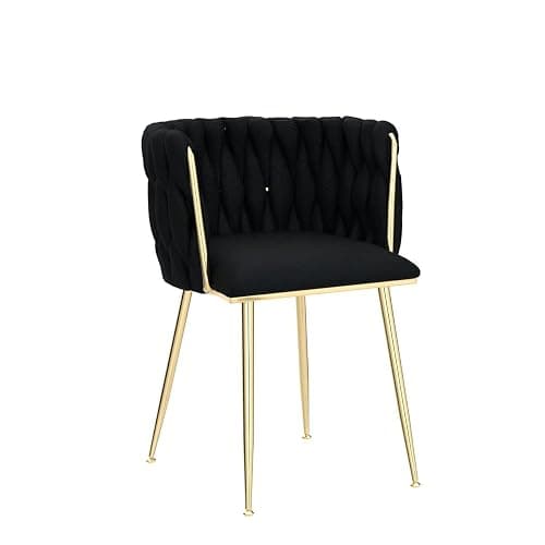NIOIIKIT Modern Velvet Dining Chairs Hand Weaving Accent Chairs Living Room Chairs Upholstered Side Chair with Golden Metal Legs for Dining Room Kitchen Vanity Living Room (Black) thumbnail 4