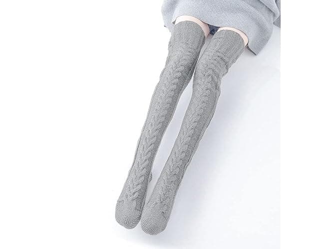 Pcavin Women's Thigh High Socks Over the Knee Cable Knit Boot Socks, Long Warm Fashion Leg Warmers Winter thumbnail 7